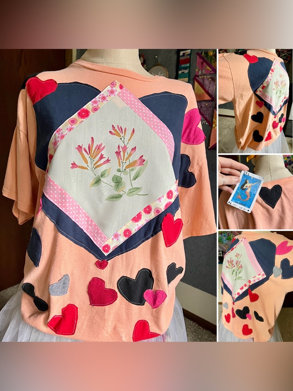 Peachy Hearts Botanical Flowers Crop Tee